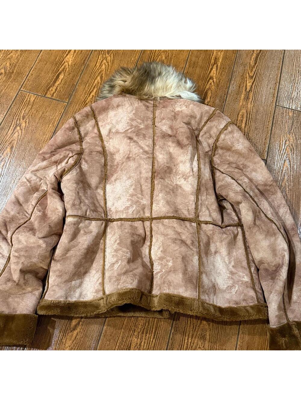 Vintage 90s Anne Klein brown faux fur suede button front jacket size large - Picture 6 of 9